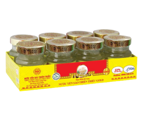 Nước Yến Sào cao cấp Thiên Triều Gold đường Xylitol 25% Yến Tươi Lốc 8 Lọ