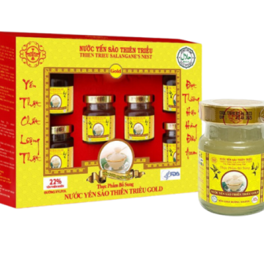 Nước Yến Sào cao cấp Thiên Triều Gold đường Xylitol 25% Yến Tươi Hộp 6 Lọ