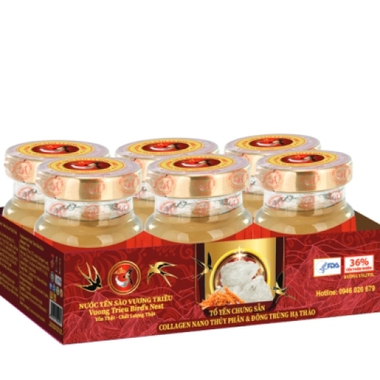 Yến Sào Chưng Sẵn Collagen Nano Thuỷ Phân & Đông Trùng Hạ Thảo Lốc 6 Lọ